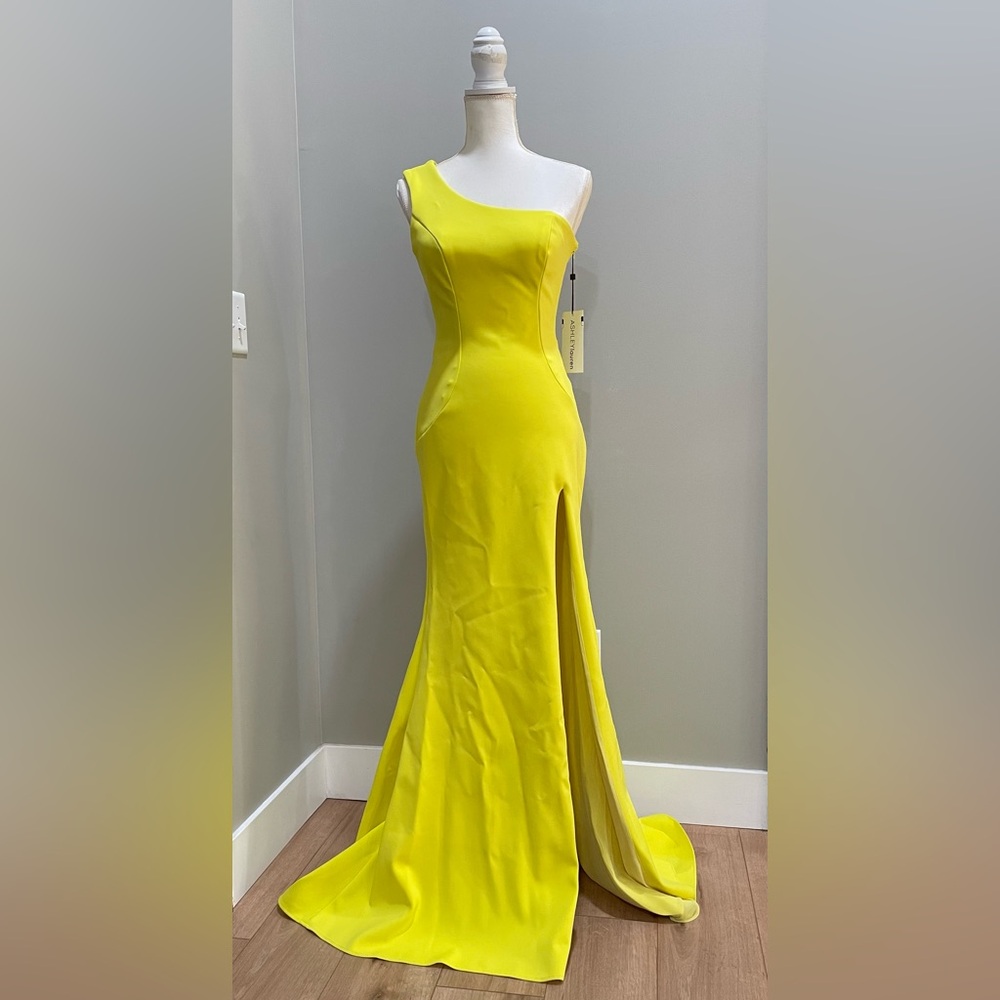 🌟3x Host Pick🌟Women’s Yellow Ashley Lauren Long Prom Dress - Picture 3 of 9